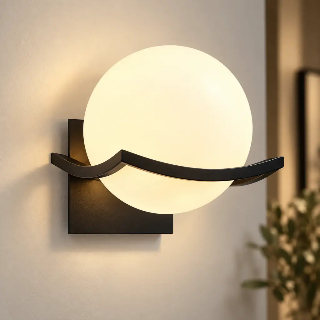 Noirelle Glass Sphere Wall Sconce Light with Black Finish
