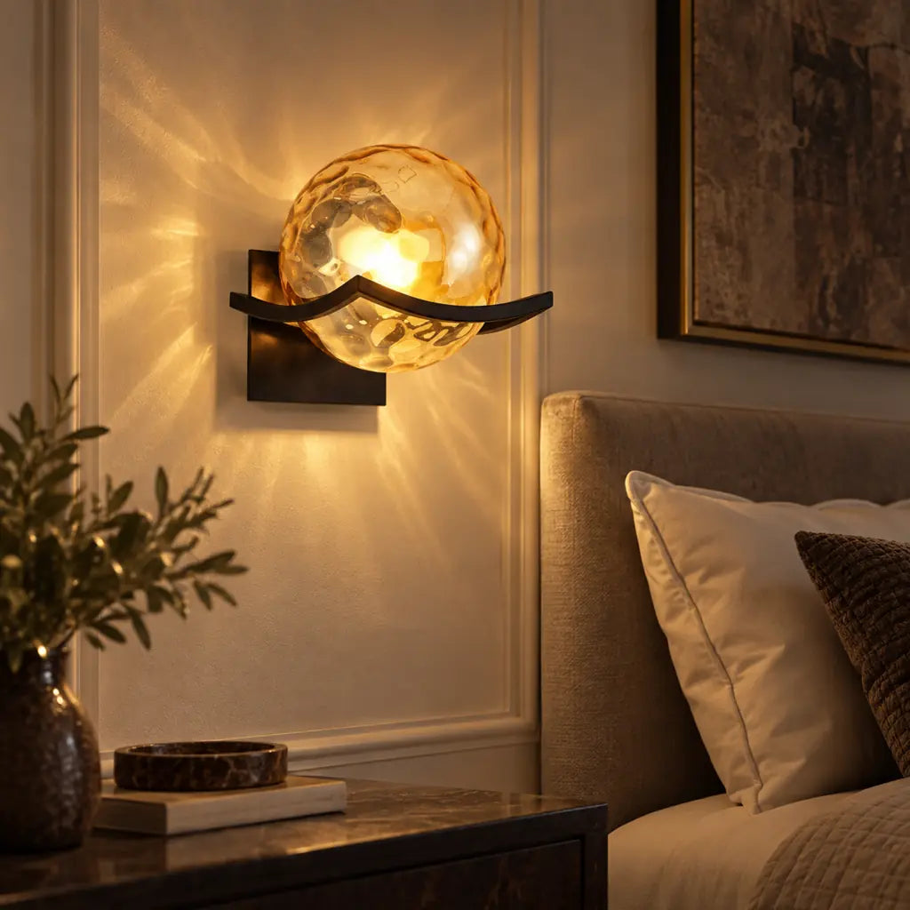 Noirelle Glass Sphere Wall Sconce Light with Black Finish