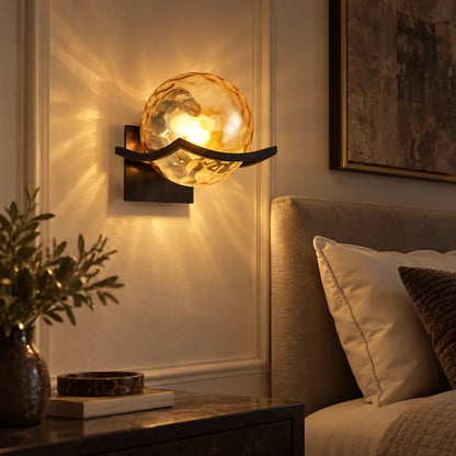 Noirelle Glass Sphere Wall Sconce Light with Black Finish