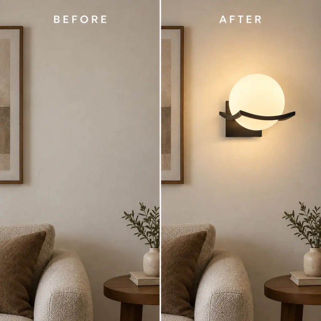 Noirelle Glass Sphere Wall Sconce Light with Black Finish