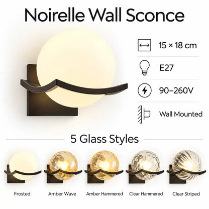 Noirelle Glass Sphere Wall Sconce Light with Black Finish
