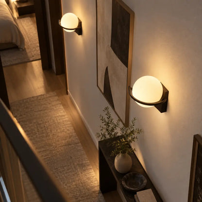 Noirelle Glass Sphere Wall Sconce Light with Black Finish