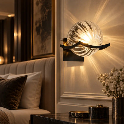 Noirelle Glass Sphere Wall Sconce Light with Black Finish