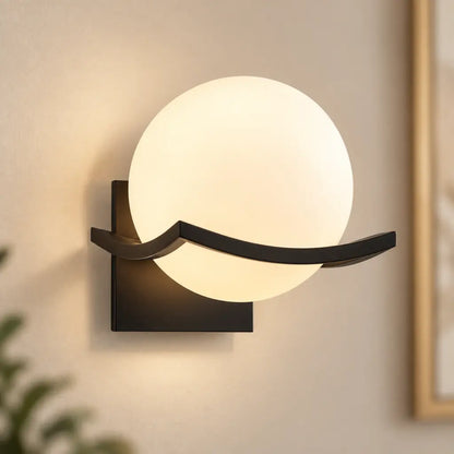 Noirelle Glass Sphere Wall Sconce Light with Black Finish
