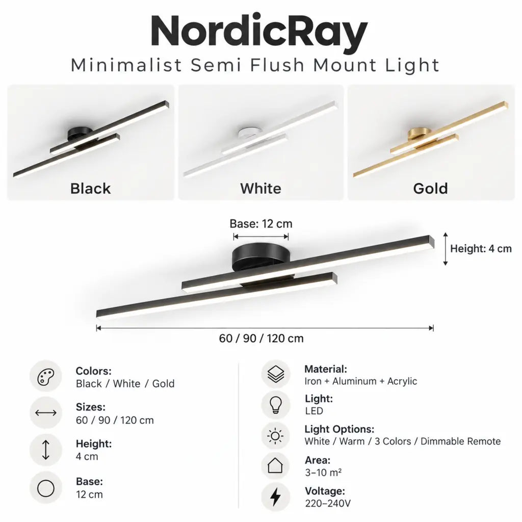 NordicRay Minimalist Semi Flush Mount Light