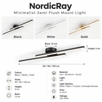 NordicRay Minimalist Semi Flush Mount Light