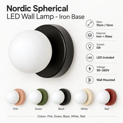 Nordic Spherical LED Wall Lamp - Iron Base