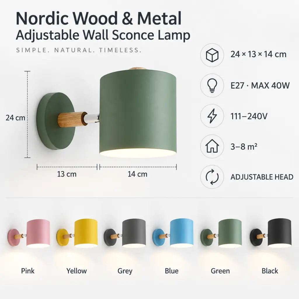 Nordic Wood & Metal Adjustable Wall Sconce Lamp