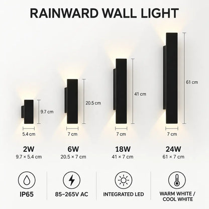 RainWard Black Up Down Weatherproof Outdoor Wall Light