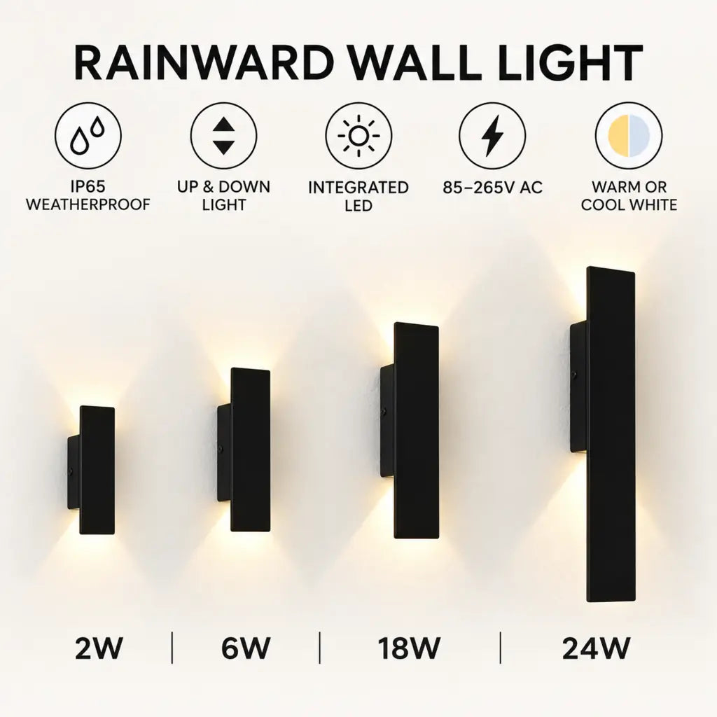 RainWard Black Up Down Weatherproof Outdoor Wall Light