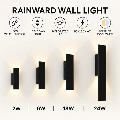RainWard Black Up Down Weatherproof Outdoor Wall Light