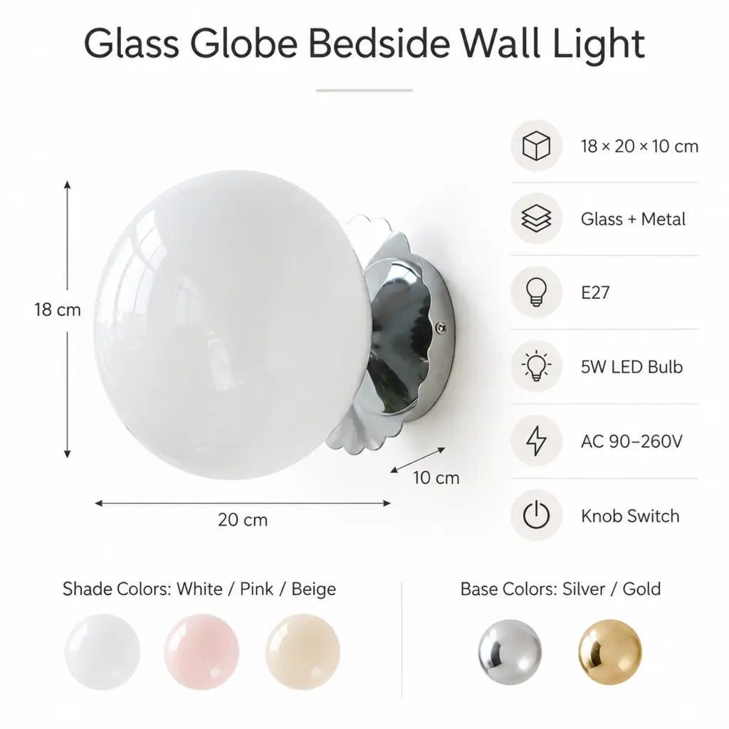 Retro Minimalist Glass Globe Bedside Wall Light