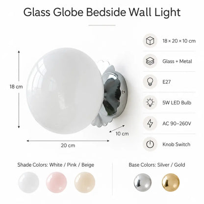 Retro Minimalist Glass Globe Bedside Wall Light