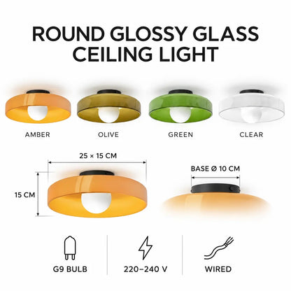 Round Glossy Glass Bauhaus Ceiling Light