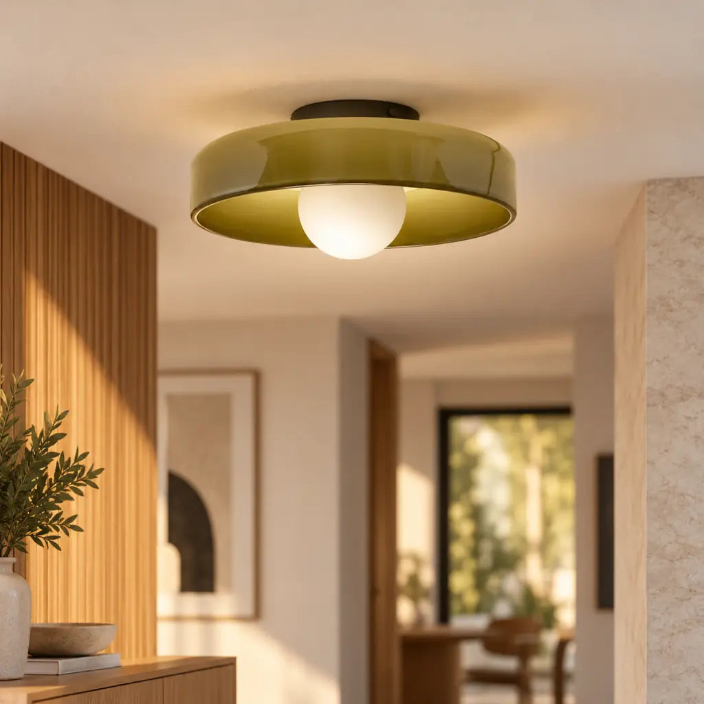 Round Glossy Glass Bauhaus Ceiling Light