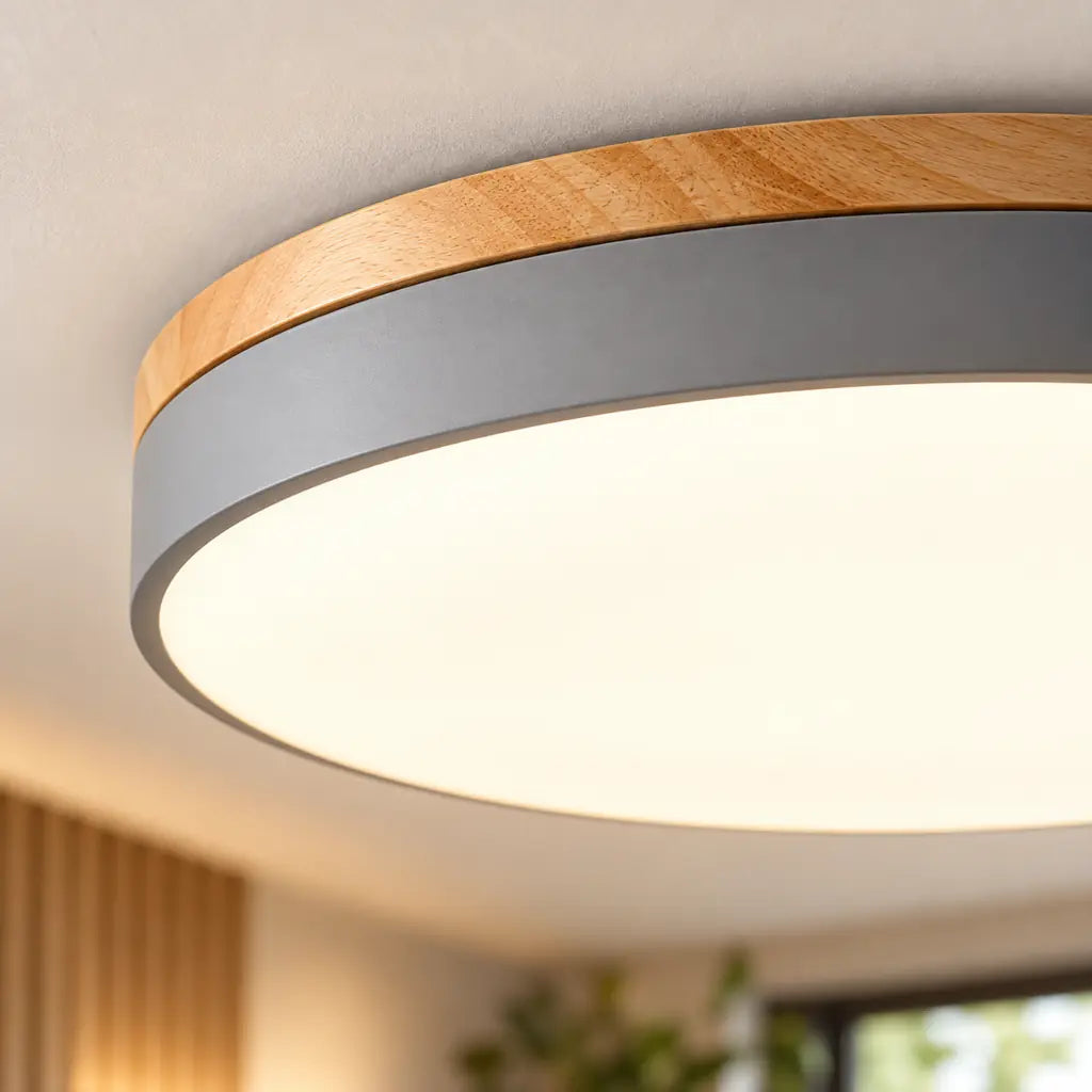 Round Wooden Flush Ceiling Light