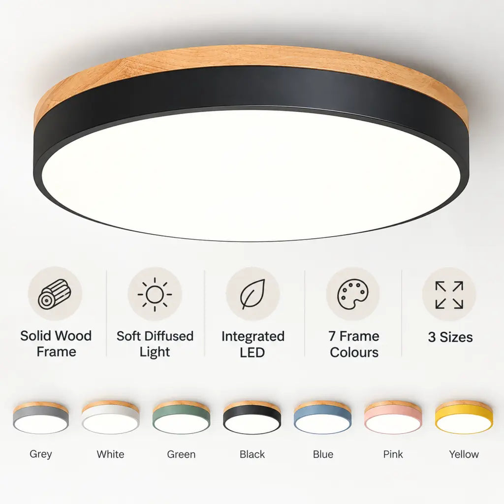Round Wooden Flush Ceiling Light