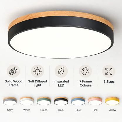 Round Wooden Flush Ceiling Light