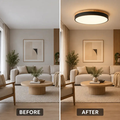 Round Wooden Flush Ceiling Light