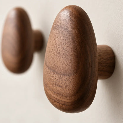 Sculptural Pebble Wood Wall Hooks — 4-Piece Set