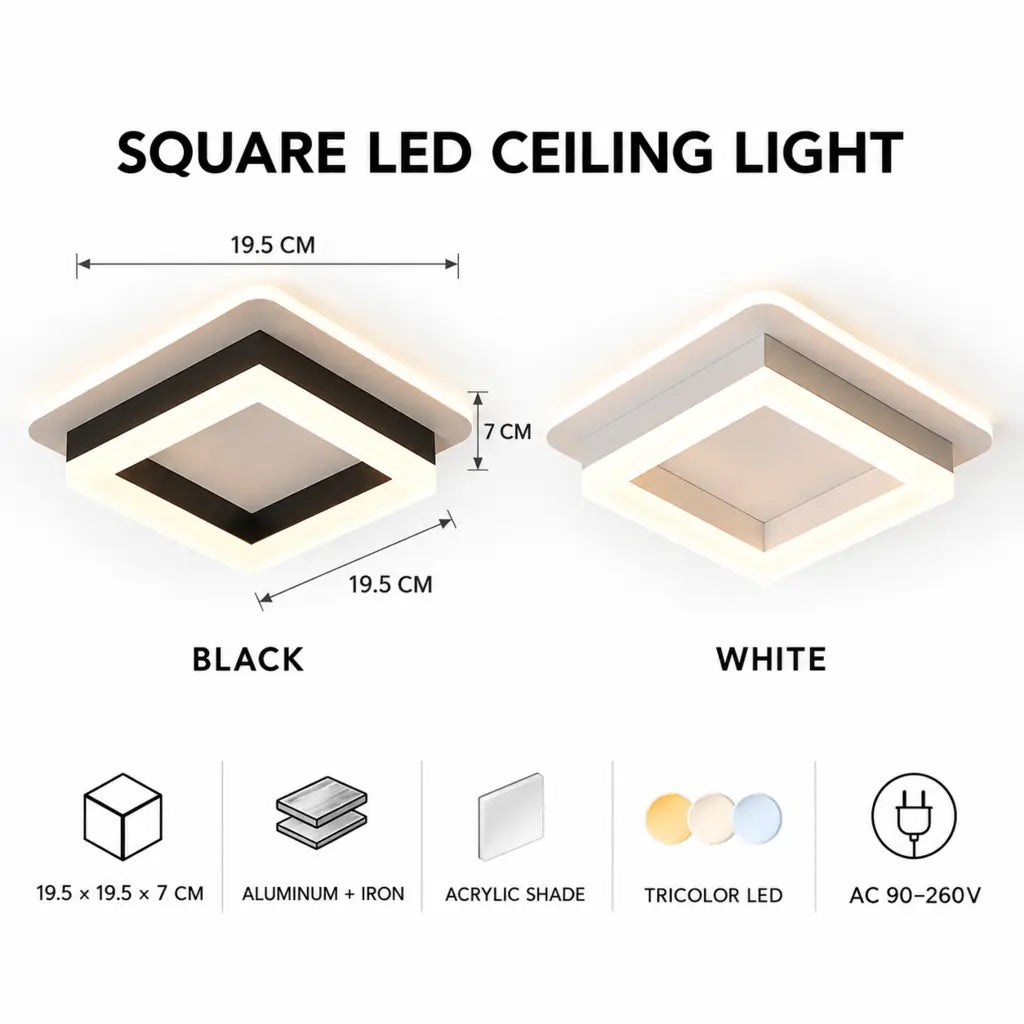 Square LED Semi Flush Ceiling Light
