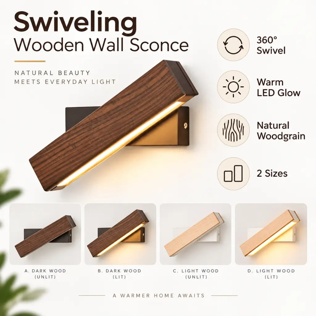 Swiveling Wooden Wall Sconce