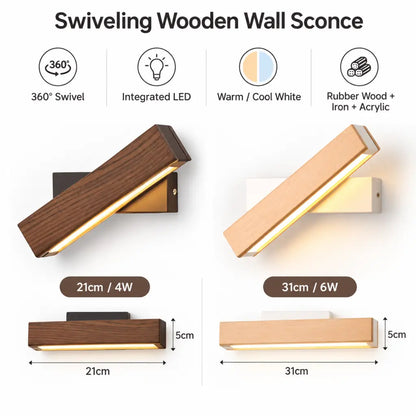 Swiveling Wooden Wall Sconce
