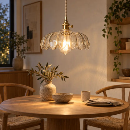 Vintage Flower-Shaped Scalloped Glass Hanging Lamp