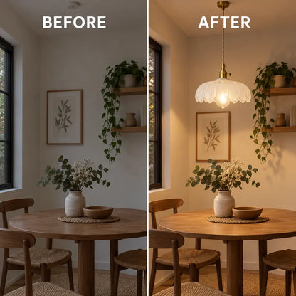 Vintage Flower-Shaped Scalloped Glass Hanging Lamp