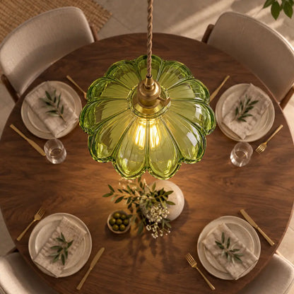 Vintage Flower-Shaped Scalloped Glass Hanging Lamp