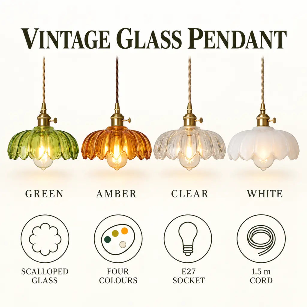 Vintage Flower-Shaped Scalloped Glass Hanging Lamp