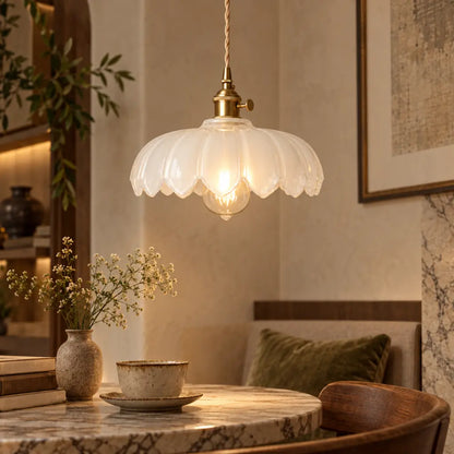 Vintage Flower-Shaped Scalloped Glass Hanging Lamp