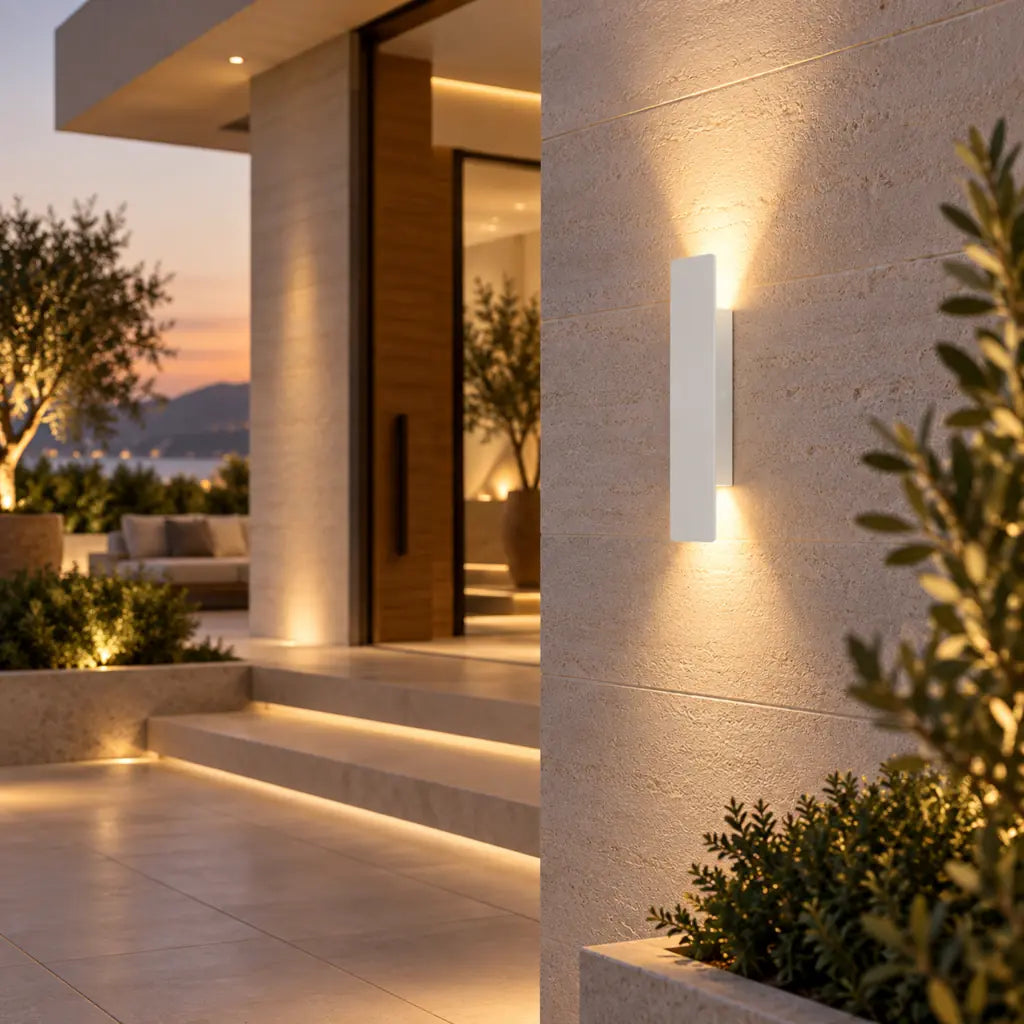 White Up Down LED Outdoor Wall Light with Weatherproof Protection