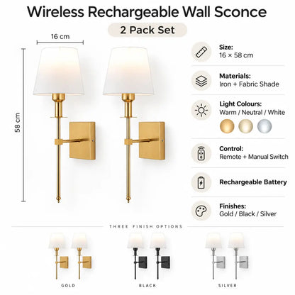 Wireless Rechargeable Wall Sconce - 2 Pack Set
