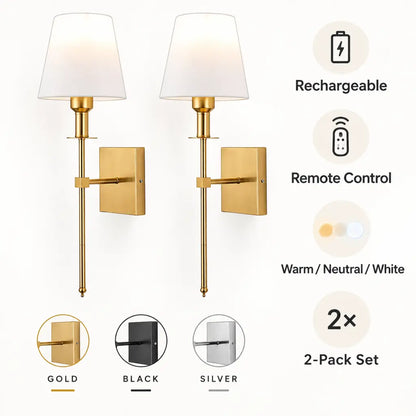 Wireless Rechargeable Wall Sconce - 2 Pack Set