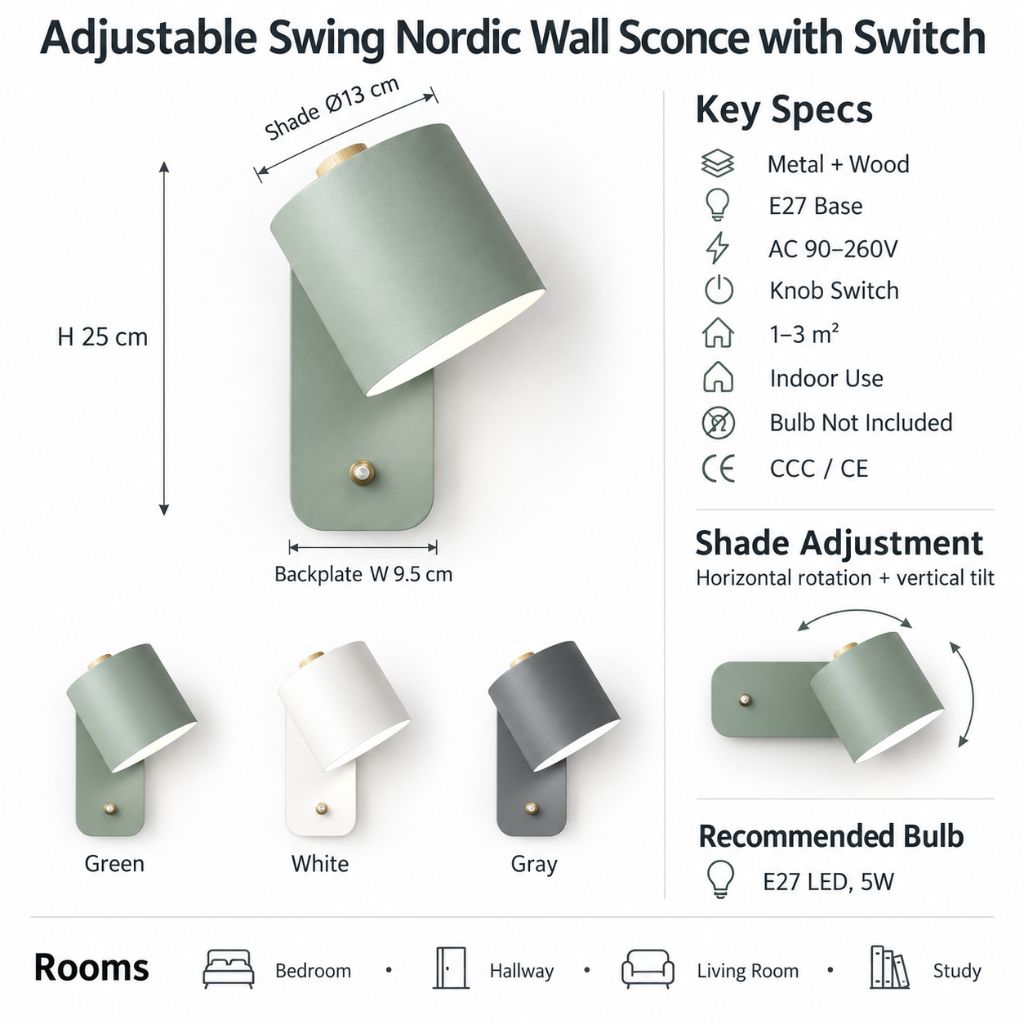 Adjustable Swing Nordic Wall Sconce with Switch