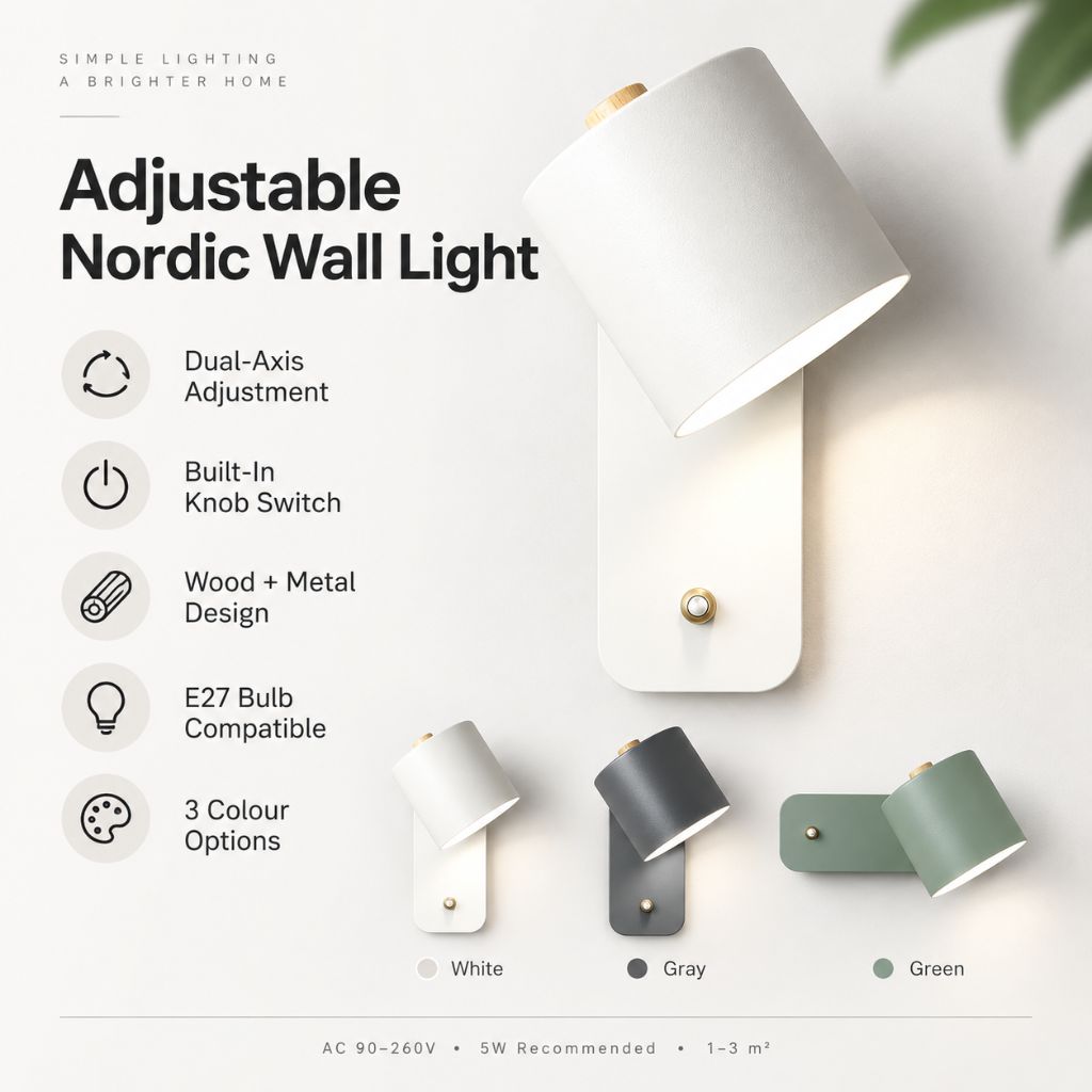 Adjustable Swing Nordic Wall Sconce with Switch