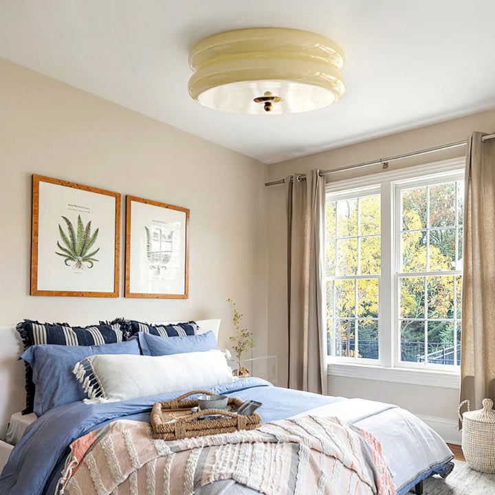 CakeLamp Art Deco Cream Glass Flush Ceiling Light