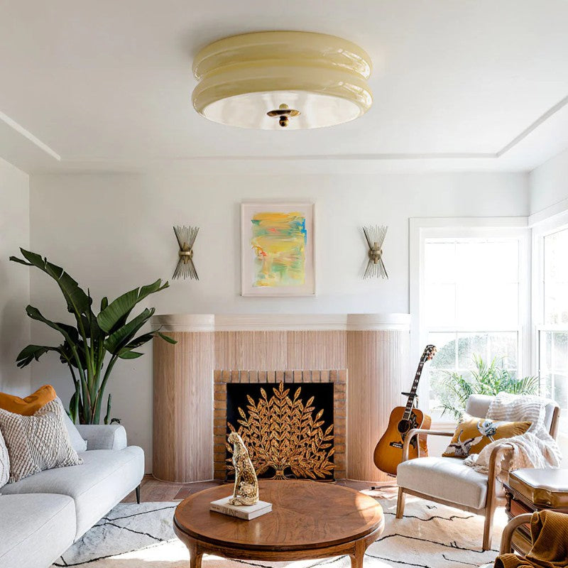 CakeLamp Art Deco Cream Glass Flush Ceiling Light