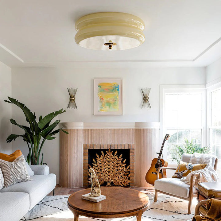 CakeLamp Art Deco Cream Glass Flush Ceiling Light