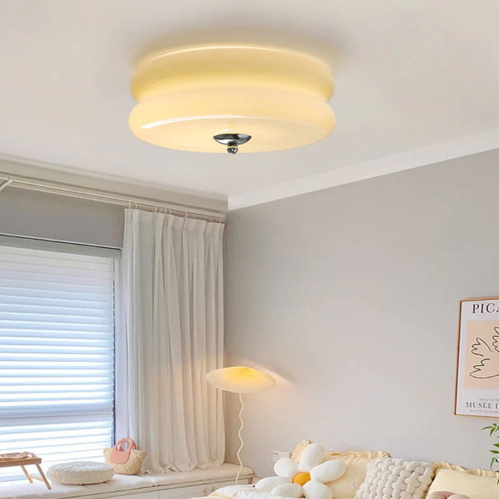 CakeLamp Art Deco Cream Glass Flush Ceiling Light