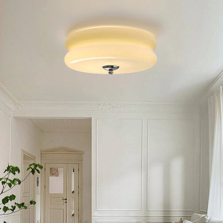 CakeLamp Art Deco Cream Glass Flush Ceiling Light