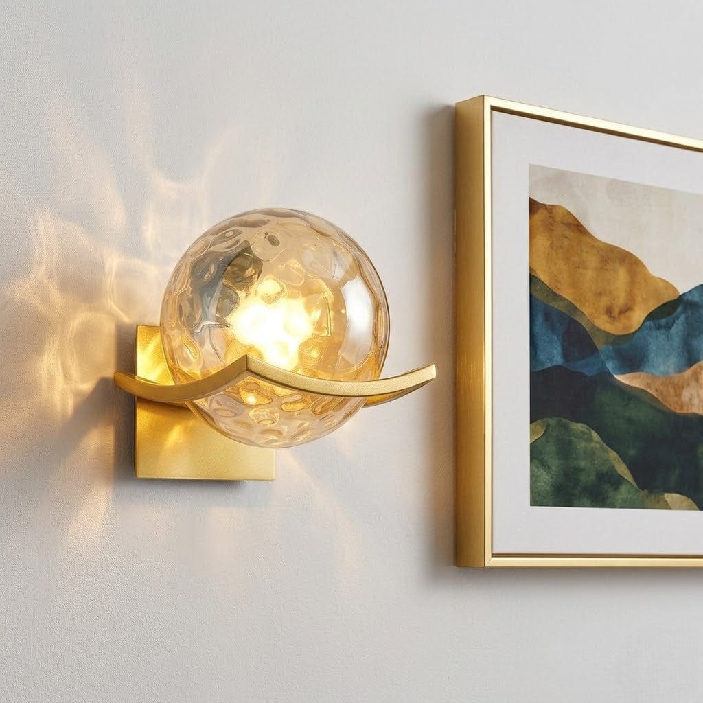 Aurelle Glass Sphere Wall Sconce Light with Gold Finish Boldenn