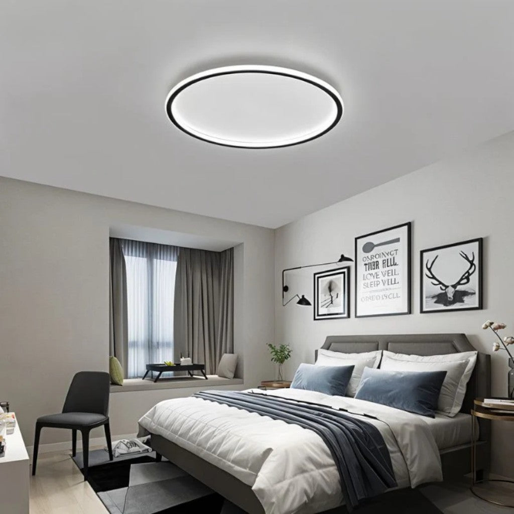 Black Round Slim LED Flush Ceiling Light