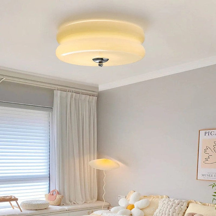 CakeLamp Art Deco Cream Glass Flush Ceiling Light Boldenn