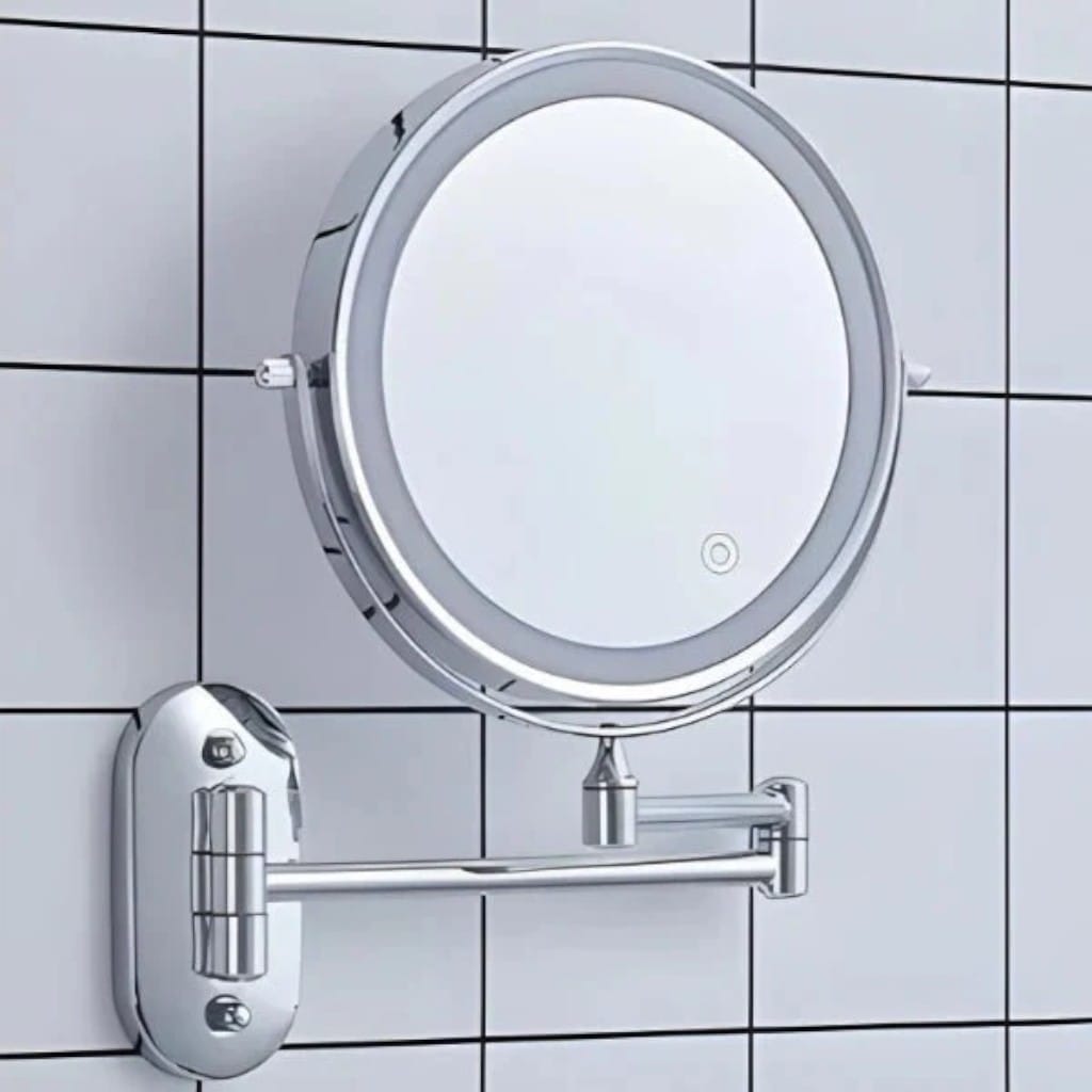 Chrome Silver Wall-Mounted LED Makeup Mirror with Extendable Arm Boldenn