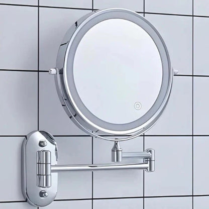 Chrome Silver Wall-Mounted LED Makeup Mirror with Extendable Arm Boldenn