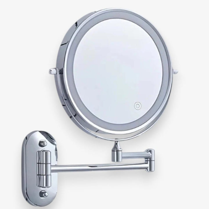 Chrome Silver Wall-Mounted LED Makeup Mirror with Extendable Arm Boldenn