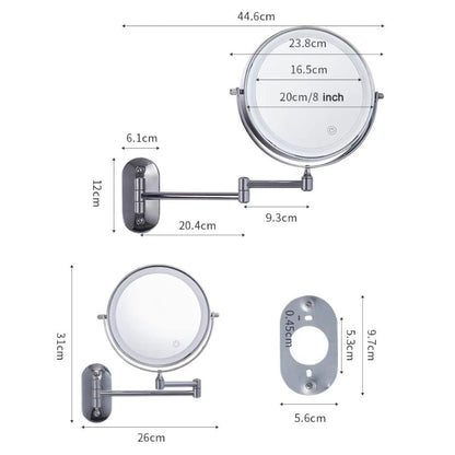 Chrome Silver Wall-Mounted LED Makeup Mirror with Extendable Arm Boldenn