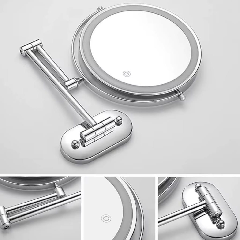 Chrome Silver Wall-Mounted LED Makeup Mirror with Extendable Arm Boldenn